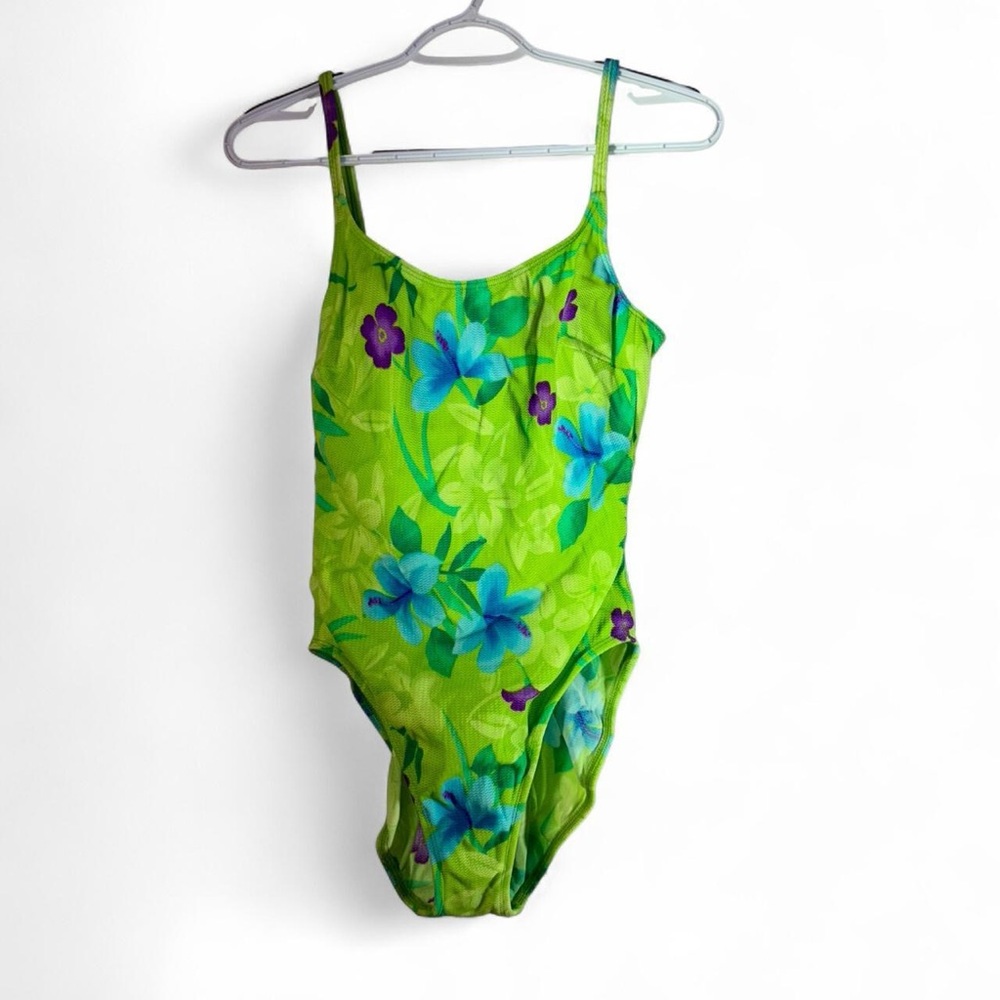 Vintage Green Floral One-Piece Swimsuit - Women's Swimwear